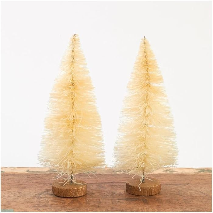 Pack of 10 Miniature Cream Bottle Brush Trees with Wood Base - Tiny Sisal Christmas Trees (Size: ... | Amazon (US)