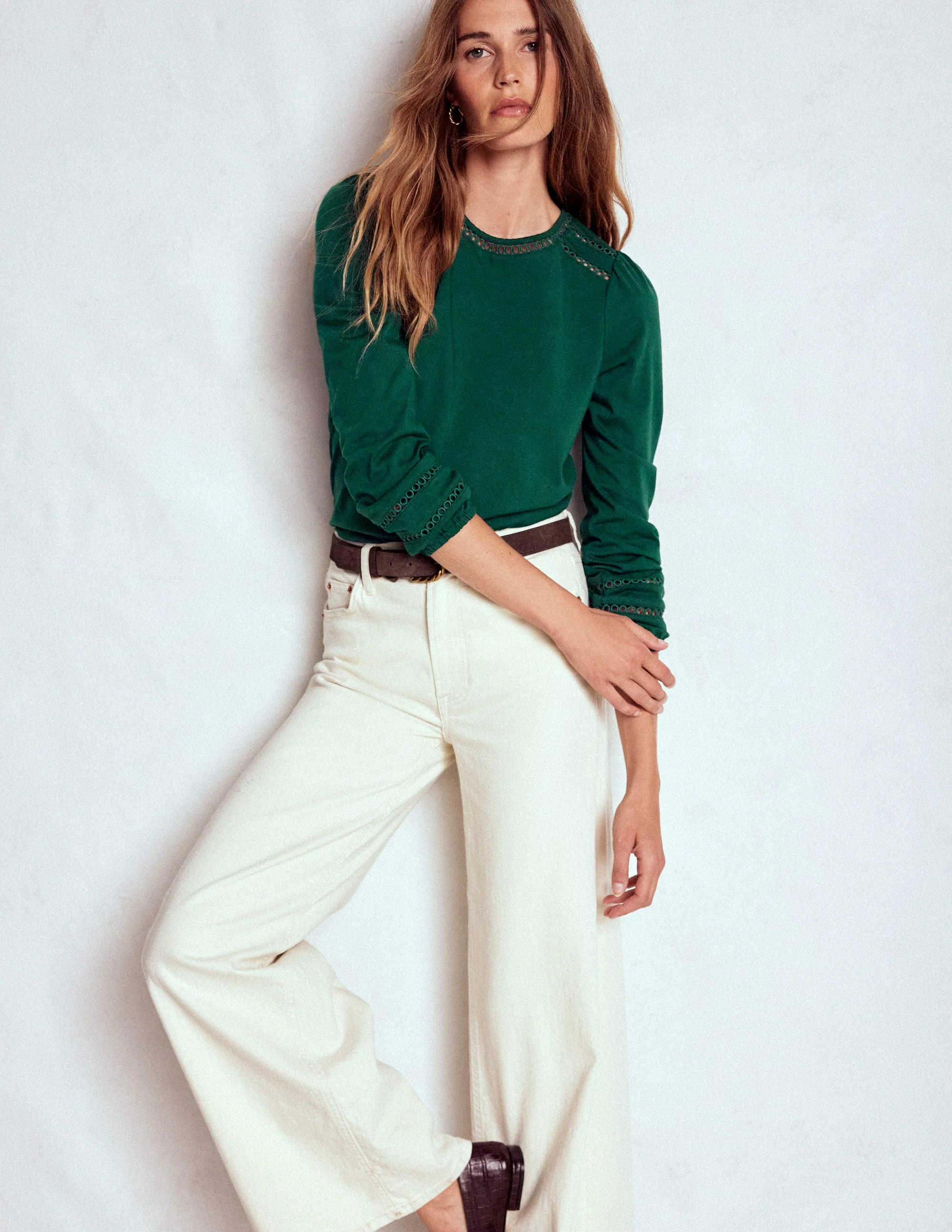 Flo Trim Detail Top-Emerald Night | Boden (US)