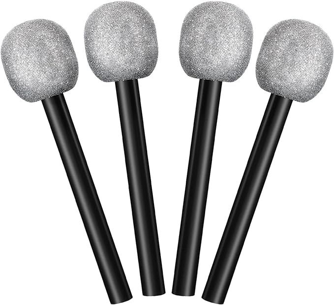 4 Packs Silver Glittered Microphone Fake Bling Prop Microphone Plastic Pretend Rock Star Toy Micr... | Amazon (US)