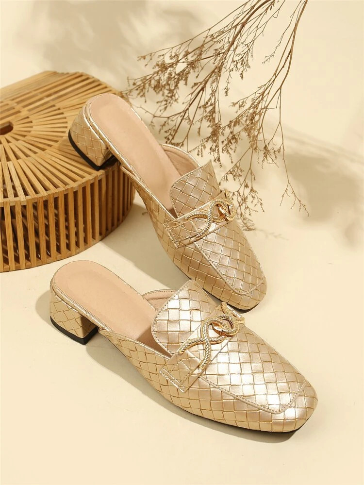 Square Toe Metallic Decor Mules | SHEIN