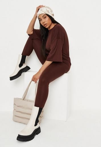 Plus Size Chocolate Oversized T Shirt and Leggings Co Ord Set | Missguided (US & CA)