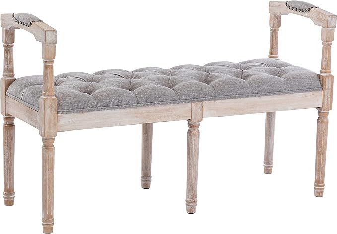 DUOMAY French Vintage Bench with Arms, 45" Long Farmhouse Bench with Padded Seat & Rubberwood Leg... | Amazon (US)