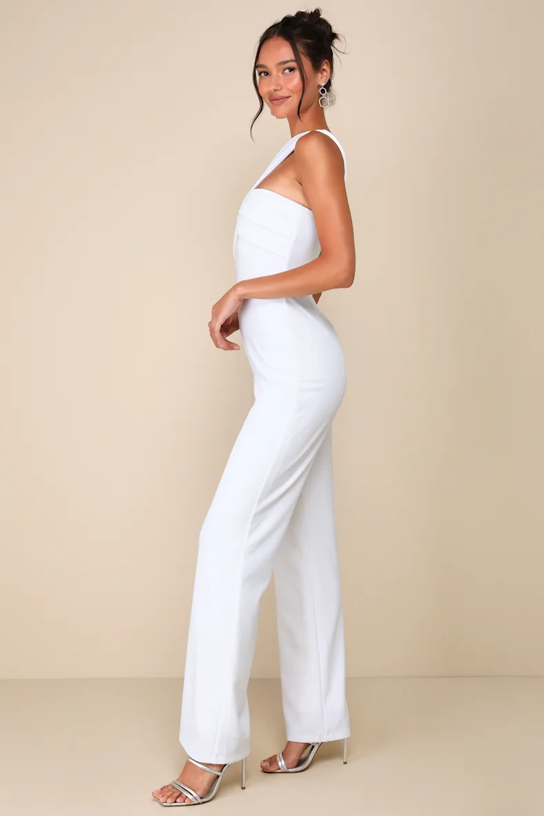Devoted to Fun Ivory One-Shoulder Sleeveless Jumpsuit | Lulus