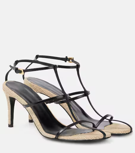 Cage 75 leather raffia-trimmed sandals | Mytheresa (US/CA)