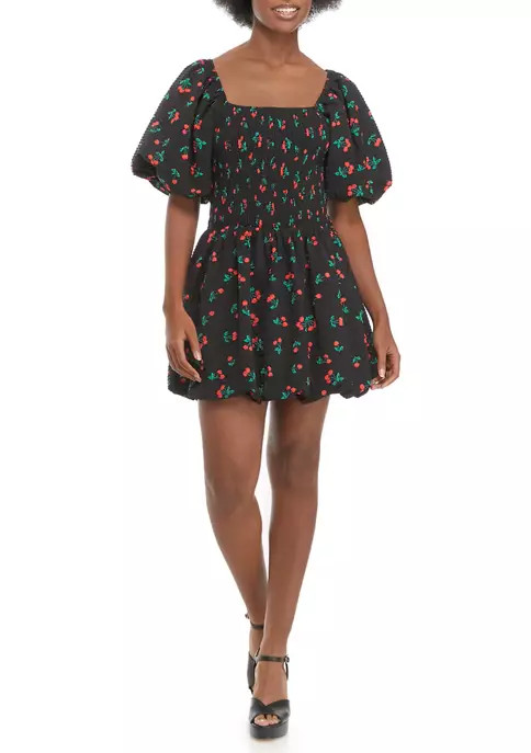 Puff Sleeve Cherry Print Square Neck Dress | Belk