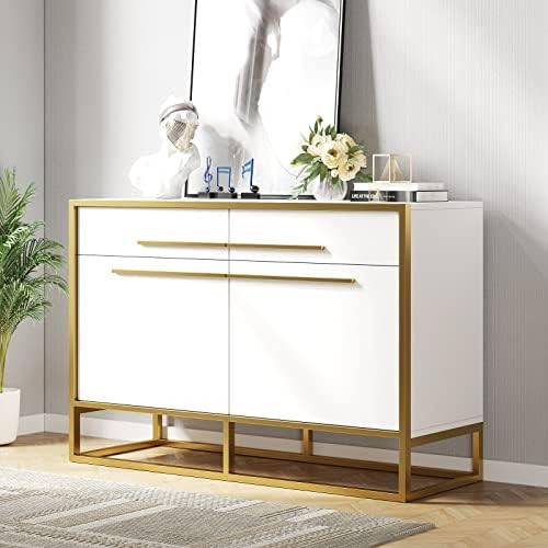 HERNEST Buffet Cabinet with Storage, 47" Modern MDF Kitchen Cabinet with 2 Large Drawers & 2 Doors P | Amazon (US)