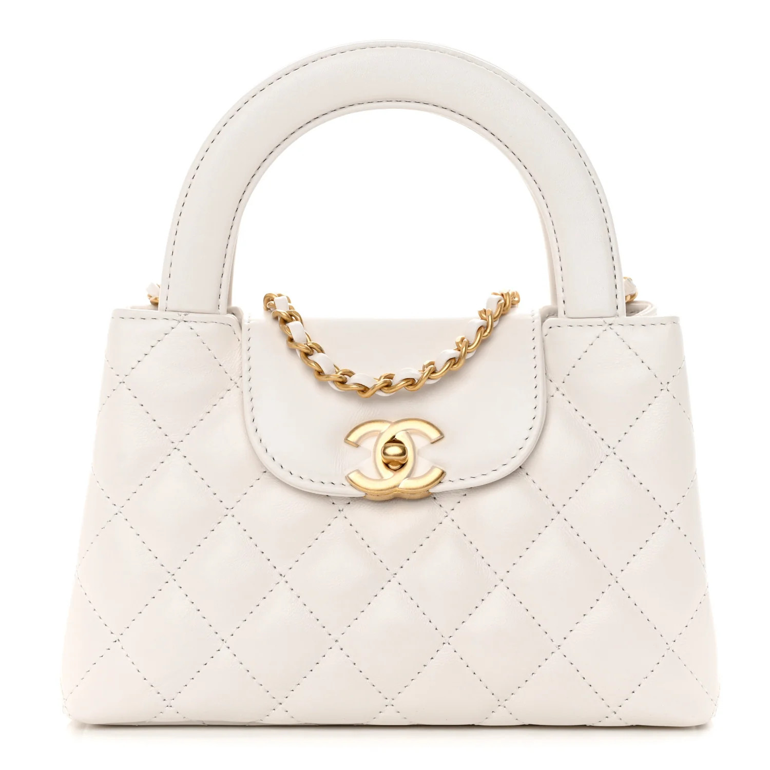 CHANEL Shiny Aged Calfskin Quilted Nano Kelly Shopper White | FASHIONPHILE (US)