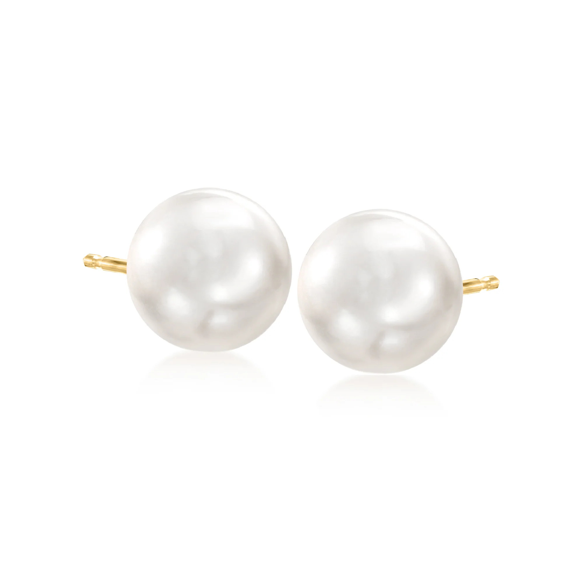 10-11mm Cultured Pearl Stud Earrings in 14kt Yellow Gold | Ross-Simons