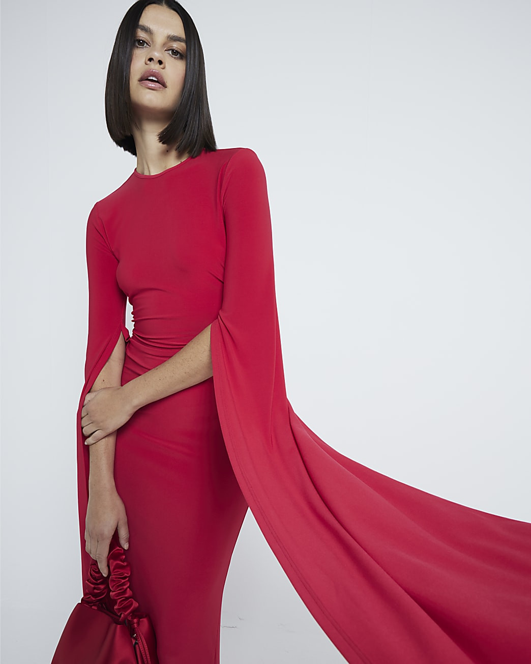 Red Flared Split Sleeve Maxi Dress | River Island UK & IE