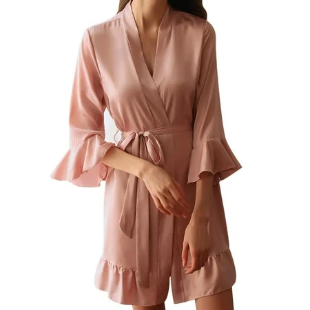 Pzocapte Size Robe Robes for Women Size Women s Robes Cottrobe Pajamas Sexy Lingerie for Women Autumn Winter Seductive Silk Kimono with Ruffled Sleeves Sleepwear Women Daily Home Clothes Whi | Walmart (US)