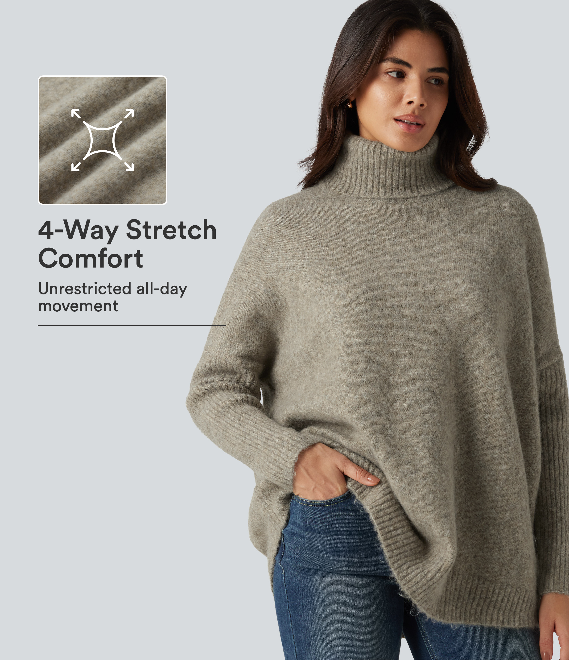 Halara High Neck Long Sleeve Oversized Casual Sweater  - Black Beauty - M | HALARA