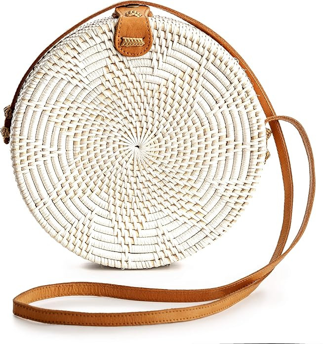 Rattan Bags for Women - Handmade Wicker Woven Purse Handbag Circle Boho Bag Bali | Amazon (US)