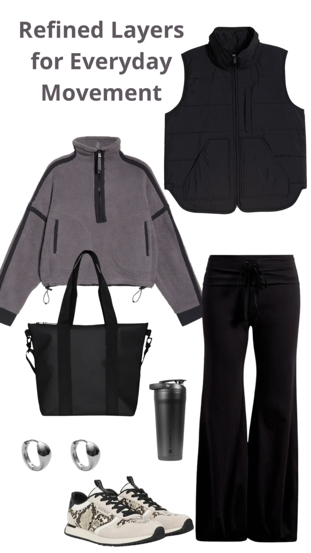 
Minimal layers that move with you — structured fleece + lightweight vest for warmth without bulk.
Wide-leg active pant gives polish while staying easy to wear.
Neutral textures, matte finish, and modern sneakers = refined outdoor made simple.

#LTKOver40 #LTKActive #LTKStyleTip