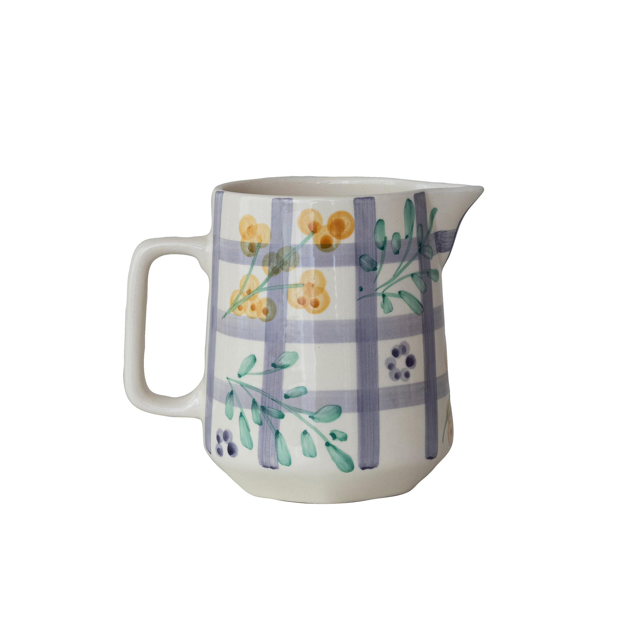 Creative Co-Op 32 oz Stoneware Pitcher w/Grid Pattern & Botanicals, Multicolor | Amazon (US)