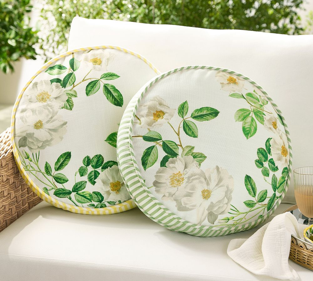 Monique Lhuillier Monaco Floral Printed Round Outdoor Pillow | Pottery Barn (US)