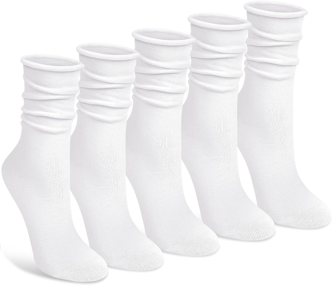 Chalier 5 Pairs Slouchy Socks for Women, Soft Cotton Crew Socks | Amazon (US)