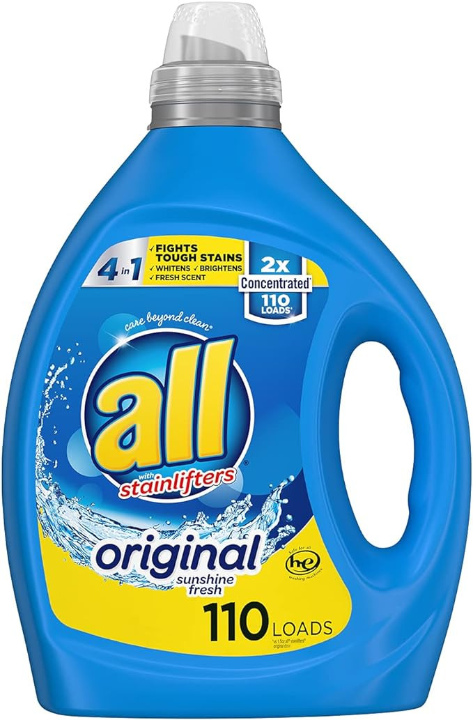 all Laundry Detergent Liquid, Fights Tough Stains, High Efficiency Compatible, 2X Concentrated, 1... | Amazon (US)