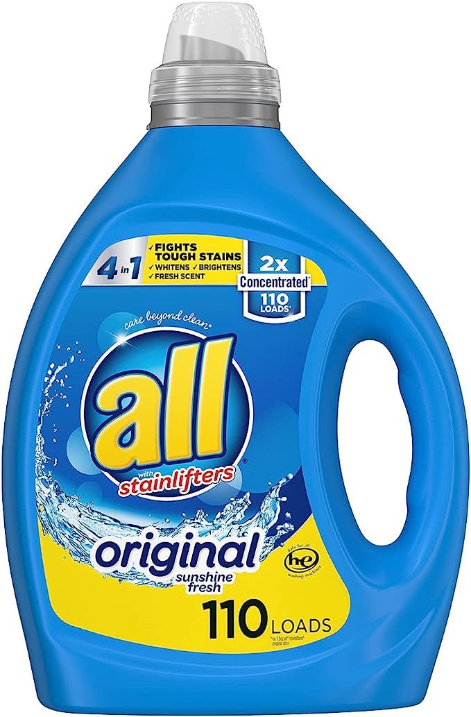 all Laundry Detergent Liquid, Fights Tough Stains, High Efficiency Compatible, 2X Concentrated, 1... | Amazon (US)