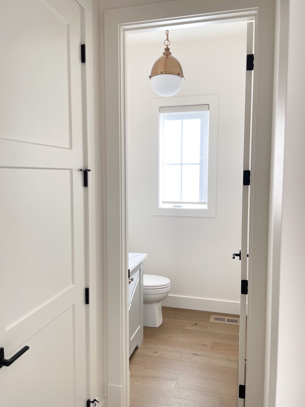 This burnished brass pendant with opal glass is a sleek, modern fixture that adds a touch of Parisian vintage charm and warm sophistication to any room. Perfect for this powder room!

#LTKHome