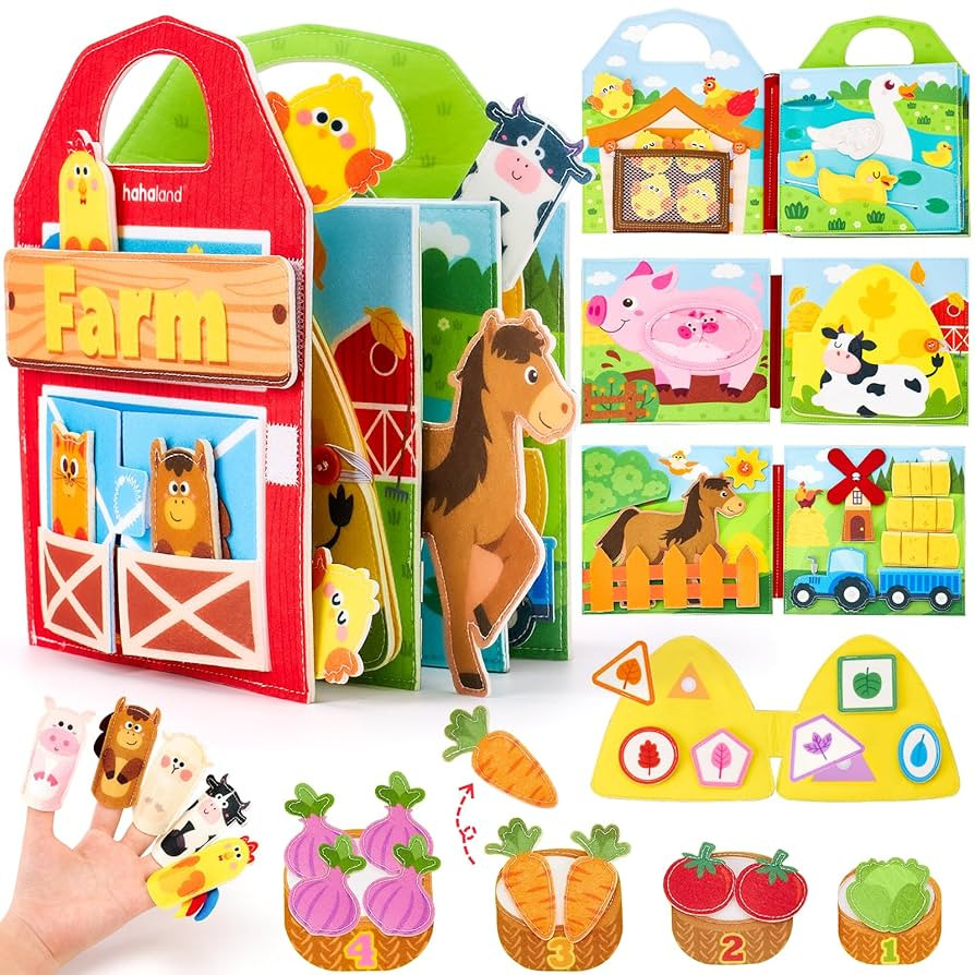 hahaland Busy Board for 1 Year Old - Farm Animals Quiet Busy Book for Toddlers 1-3 - Montessori T... | Amazon (US)