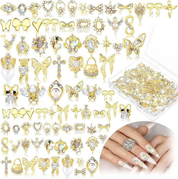 Lounsweer Gold Nail Charms and Gems Metal Crown Heart Butterfly Angel Luxury Crystal Diamonds Dec... | Amazon (US)