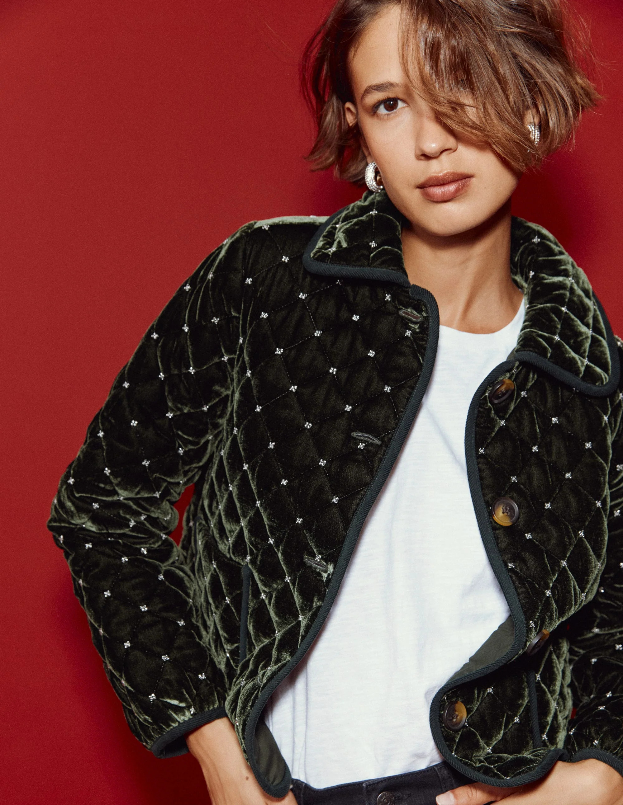 Fitzrovia Quilted Jacket-Kale Leaf, Beads | Boden (US)