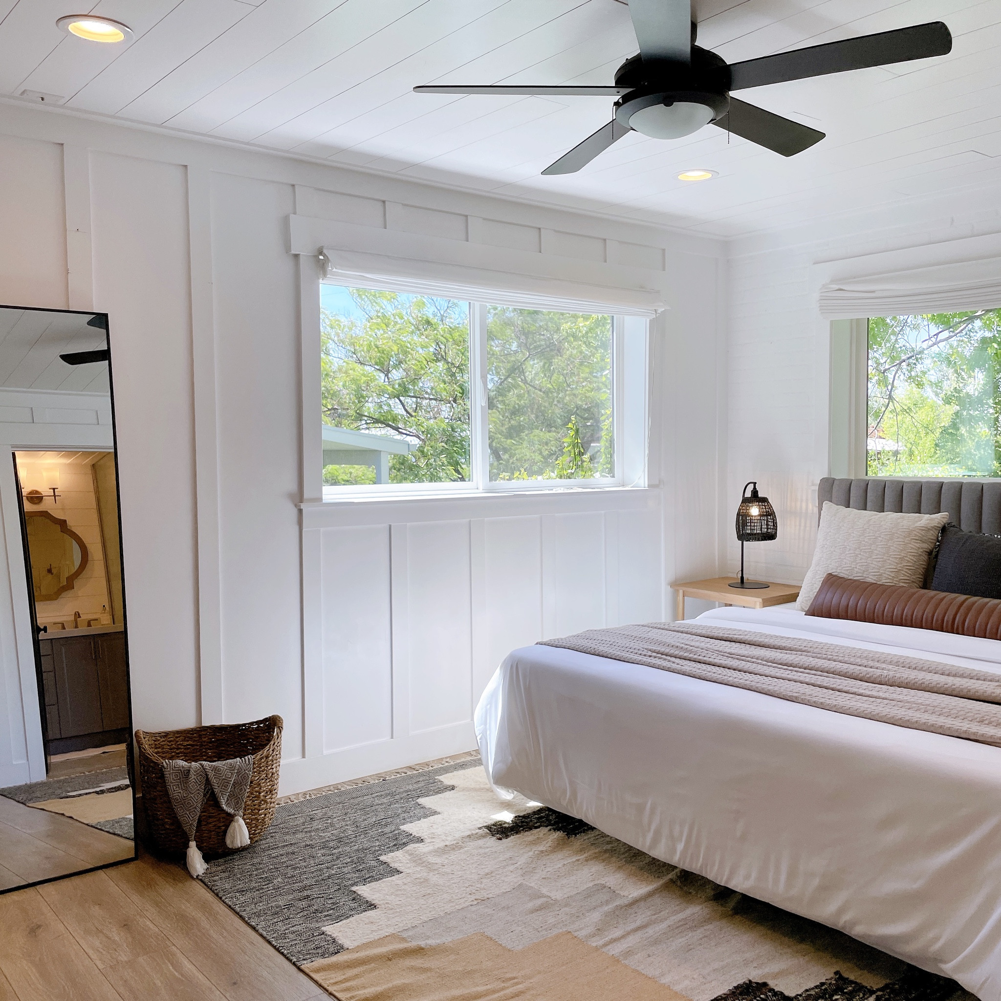 Primary bedroom 


King bed, bedding, rug, floor mirror, west elm, headboard, nightstand lamps, basket, bedroom decor, home staging, interior styling 

#LTKhome #LTKstyletip #LTKsalealert