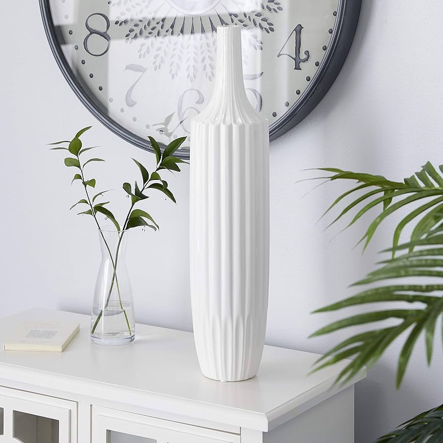 Deco 79 Ceramic Stripe Texture Vase, 5" x 5" x 23", White | Amazon (US)