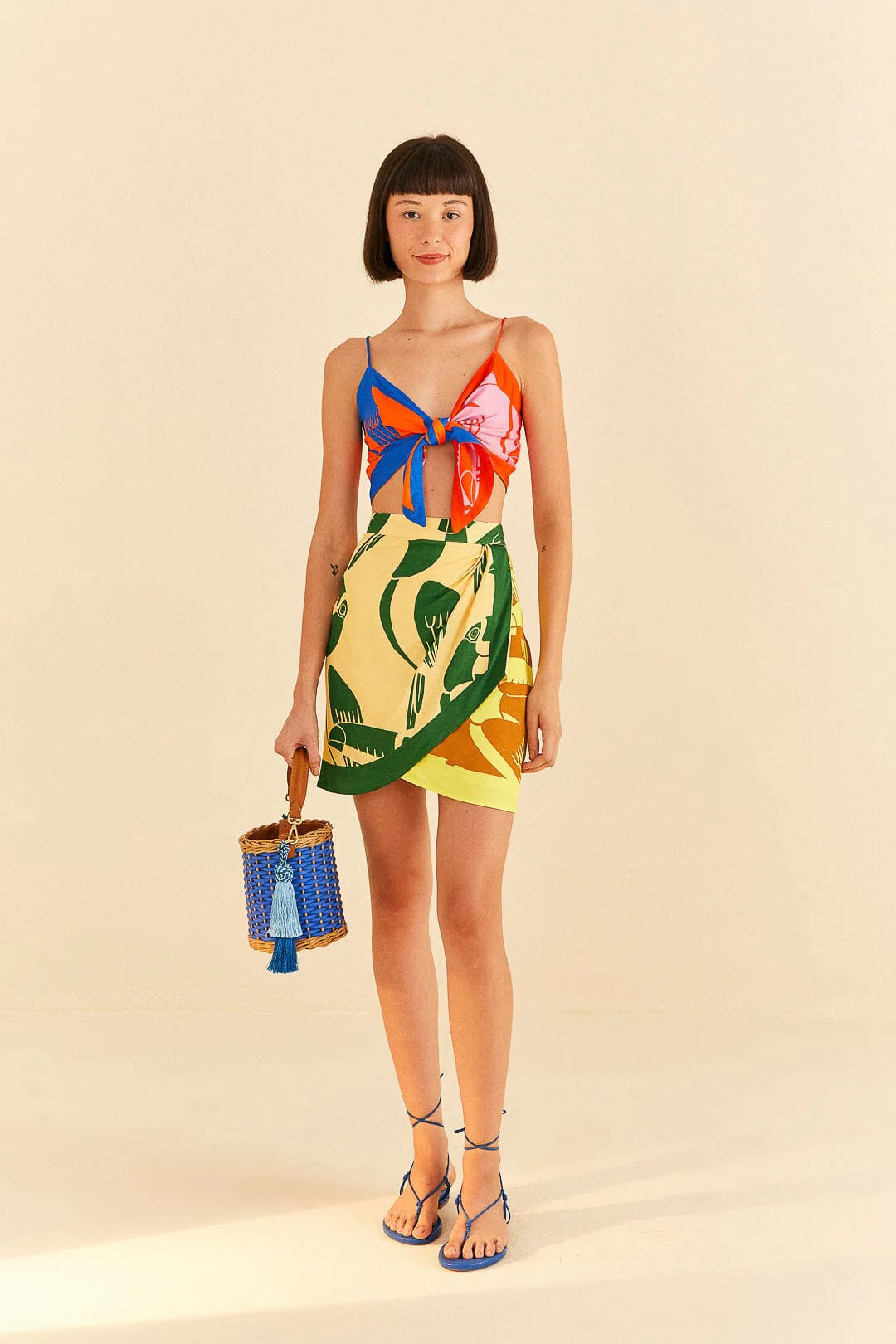 Mixed Rainbow Toucans Lenzing™ Ecovero™ Viscose Mini Skirt | FarmRio (US)