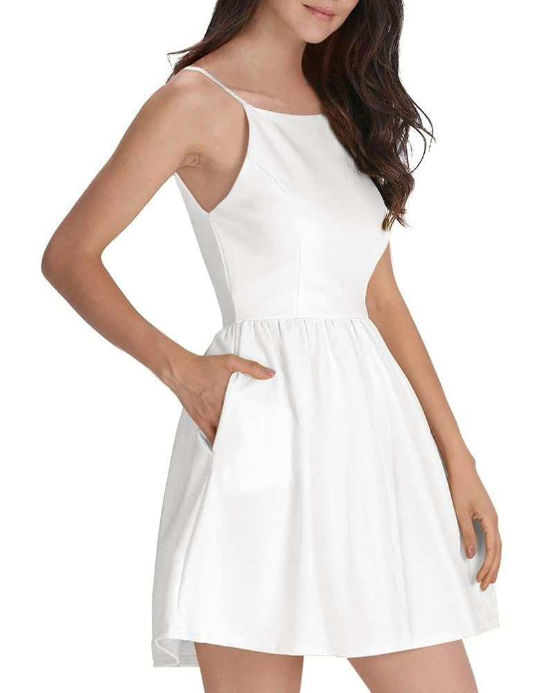 FANCYINN Women Short Dress Sexy Spaghetti Strap Backless Mini Casual Dress Halter Dresses Homecom... | Amazon (US)