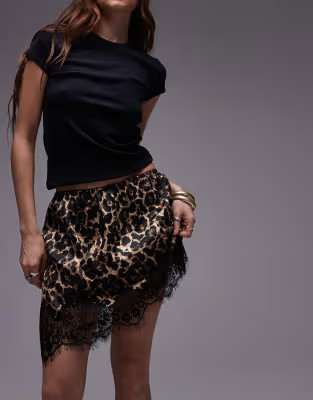 Topshop satin lace petticoat in leopard with black lace | ASOS (Global)