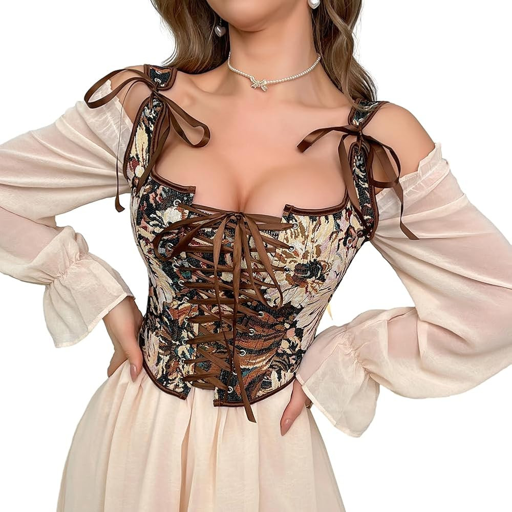 SHYMMUO Renaissance Corset Top for Women Floral Lace Up Overbust Bustier Vest Vintage Waist Cinch... | Amazon (US)