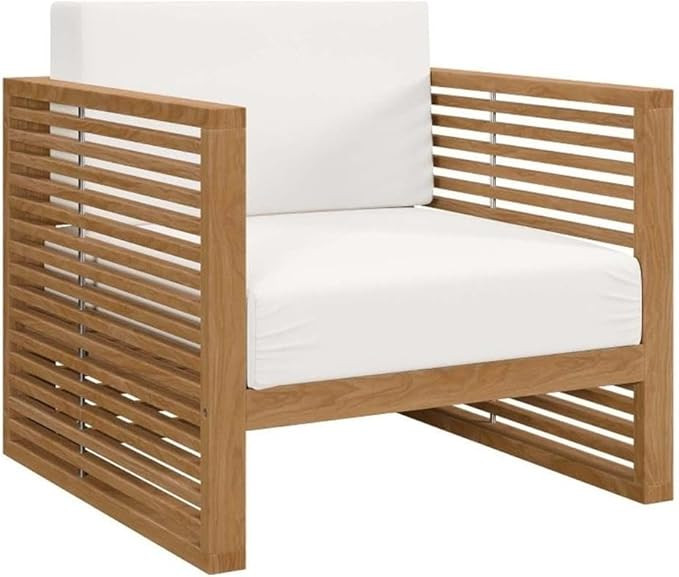 Modway Carlsbad Teak Wood Outdoor Patio Armchair, Natural White | Amazon (US)