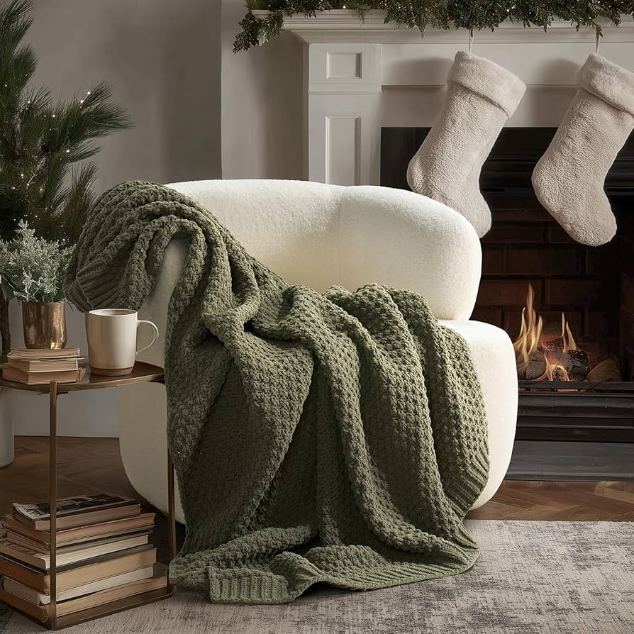 EVERGRACEHOME Chunky Chenille Knit Throw Blanket for Couch, Soft Luxurious Moss Stitch Blankets f... | Amazon (US)
