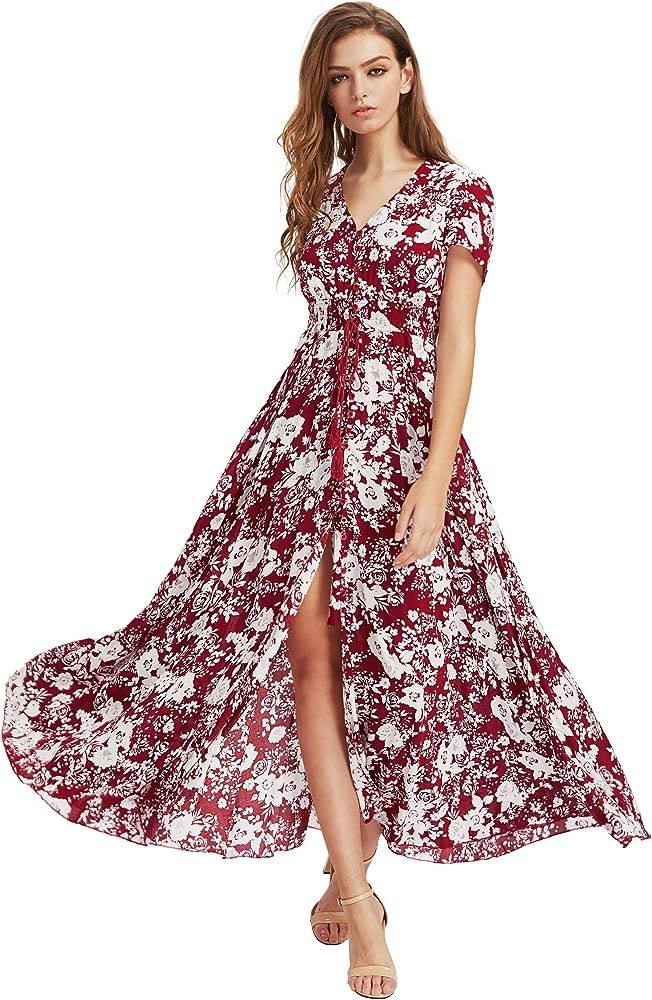 Milumia Women Floral Print Button Up Split Flowy Party Maxi Dress | Amazon (US)