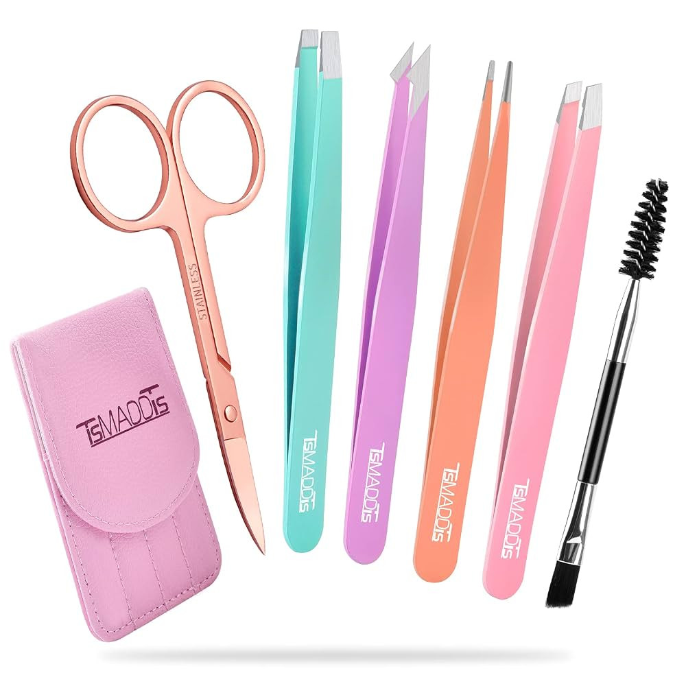 TsMADDTs 6 PCS Tweezers Set for Women, Eyebrow Tweezers with Curved Scissor for Ingrown Hair, Hai... | Amazon (US)
