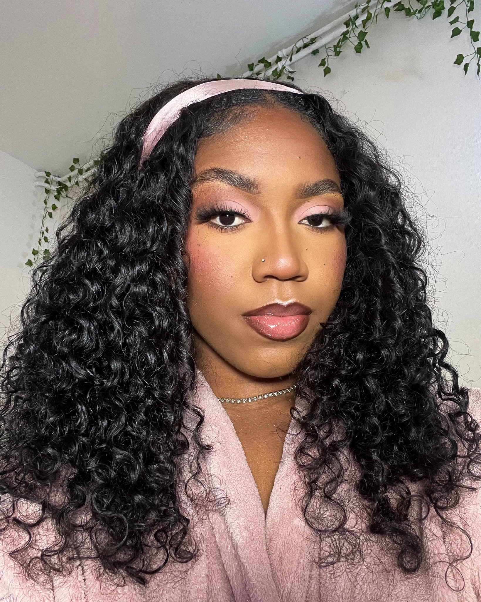 pink makeup look. full coverage foundation, pink blush, dark brown lip liner, curly hair, pink aesthetics, pink gloss, fenty lipgloss, rare beauty makeup, revlon foundation, foundation for dark skin, holiday makeup, festive makeup, christmas makeup, NYE makeup, girly makeupp

#LTKeurope #LTKHoliday #LTKbeauty