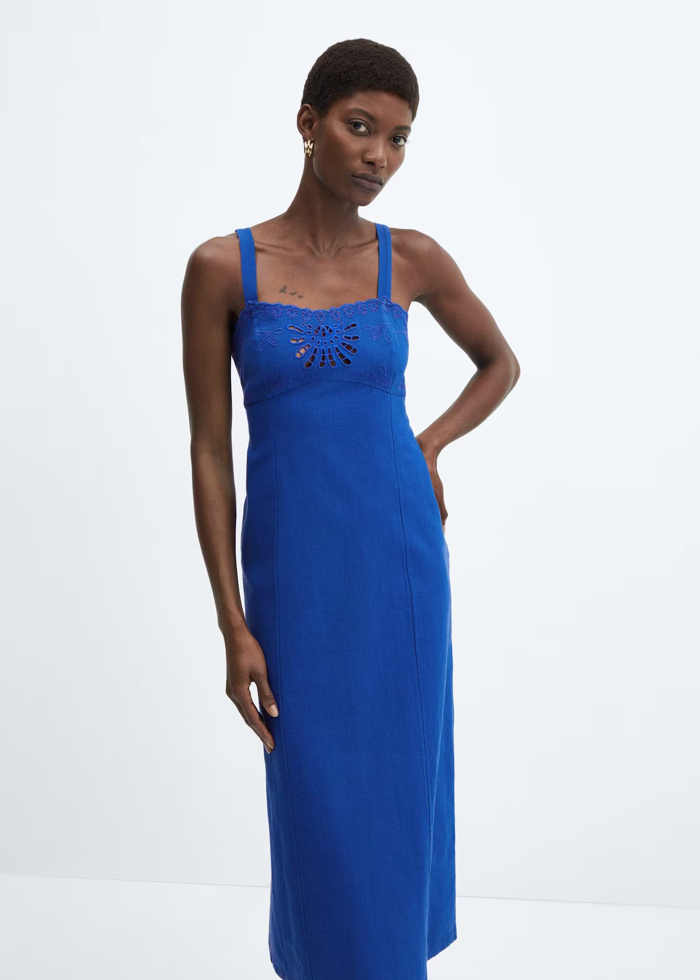 Cotton dress with openwork detail  -  Women | Mango USA | MANGO (US)