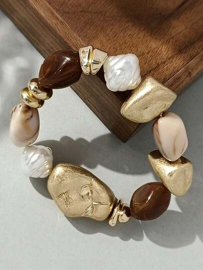 1pc Vintage Boho Thick Brown Acrylic Beaded Bracelet, Luxury High-End For Women, Couples, Party, ... | SHEIN