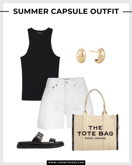 Smart casual summer capsule outfit styling white denim shorts 🖤

Summer style / smart casual / black tank / white denim shorts / chunky black sandals / canvas tote / gold earrings / Madewell / banana republic / agolde / Nordstrom 

#LTKSeasonal #LTKStyleTip