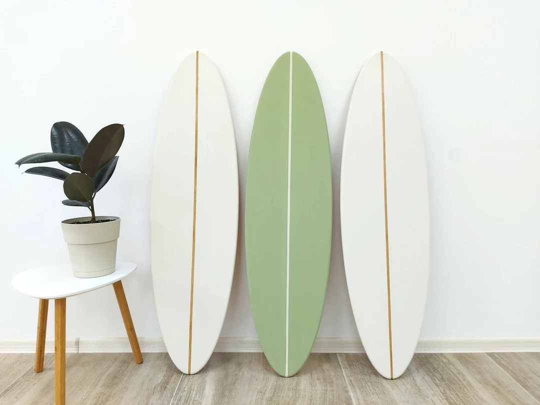 Sage Green and Ivory Surfboard Wall Art Decor - Handcrafted Natural Wood Sign - Coastal Artwork ... | Etsy (US)