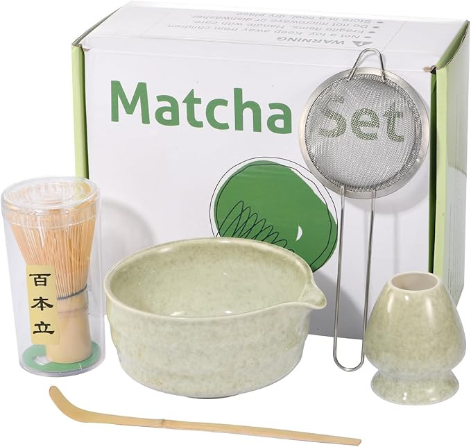 Matcha Whisk Set - Japanese Tea Ceremony Kit with Dark Green Bowl, Bamboo Whisk (Chasen), Ceramic... | Amazon (US)
