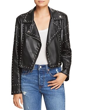 Sunset + Spring Studded Cropped Faux Leather Moto Jacket - 100% Exclusive | Bloomingdale's (US)