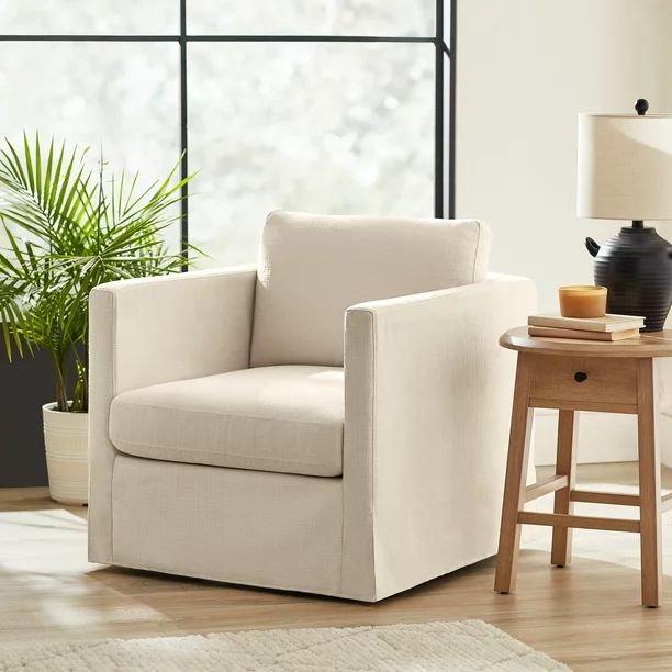 Better Homes & Gardens Waylen Slipcover Swivel Chair, Cream, by Dave & Jenny Marrs | Walmart (US)