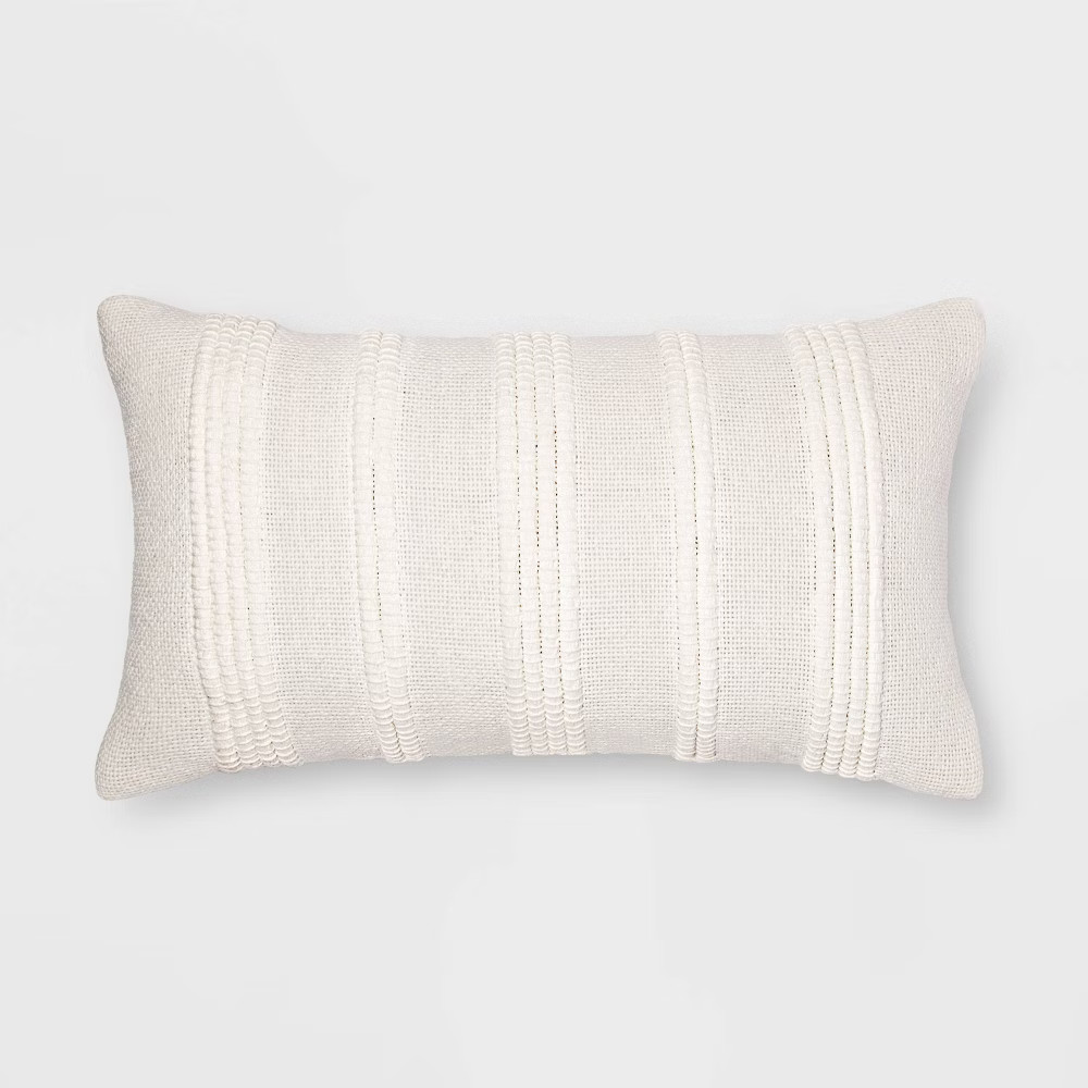 Oversize Textured Woven Striped Lumbar Throw Pillow Cream - Threshold | Target