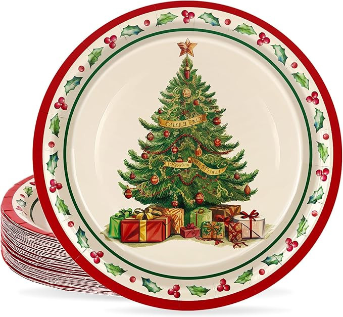 50Pcs Christmas Paper Plates 9 Inch Vintage Christmas Tree Plates Holiday Disposable Plates for X... | Amazon (US)
