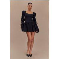 Raine Long Sleeve Cotton Mini Dress - Black | MESHKI US