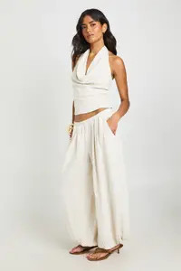Stone Linen Balloon Trousers | Boohoo | Boohoo.com (UK & IE)