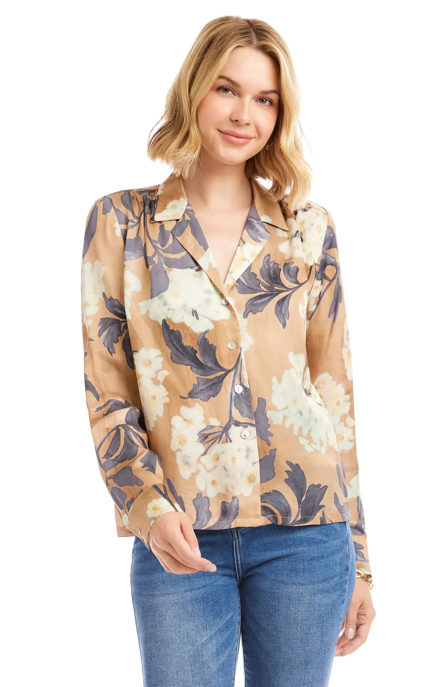 Floral Satin Button-Up Shirt | Nordstrom