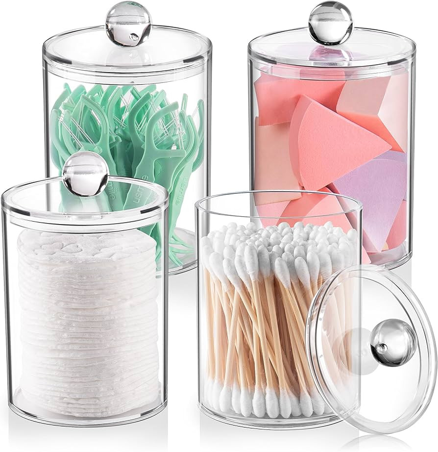 XIPENGKEJI 4 Pack Qtip Holder, Apothecary Jars Cotton Ball Holder Dispenser, Bathroom Jars with L... | Amazon (US)